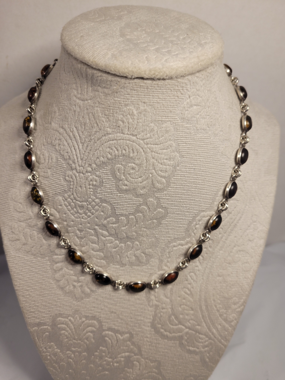 Heavy Sterling And Amber Necklace 9.25 (C7)